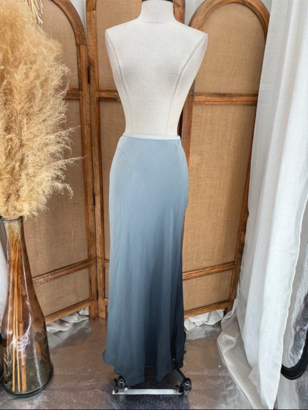 Sheri Bodell Vintage Ombre Blue Silk Maxi Skirt